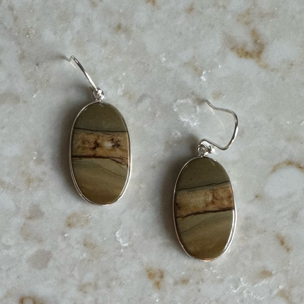 NWOT Sundance Desert Lines Earrings, Picture Jasper, Sterling Silver - Picture 5 of 6